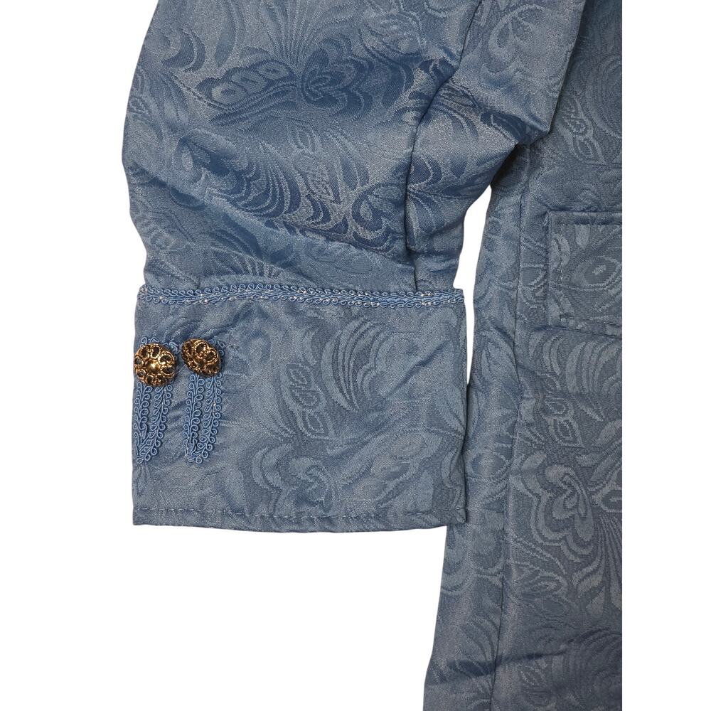 Blue Jacquard Tunic Jacket 3XL Mandarin Collar Ornate Button Damask Cosplay - Picture 3 of 10